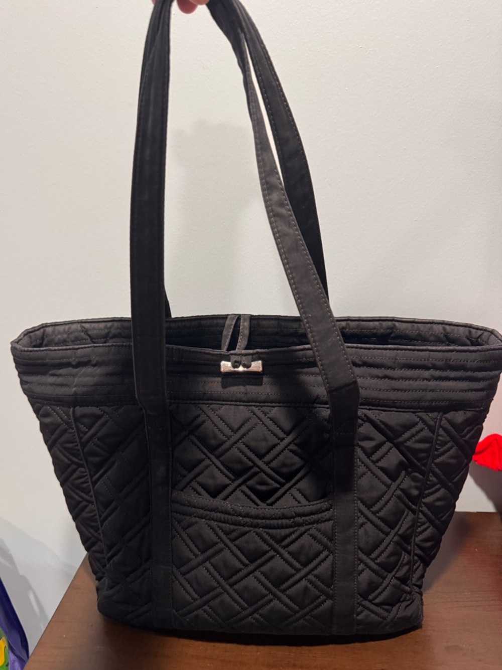 Vera Bradley Quilted Black Tote withe silver closure
